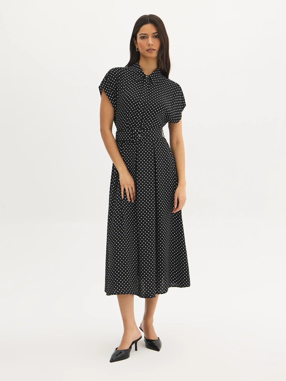 Polka Dot Midi Shirt Dress