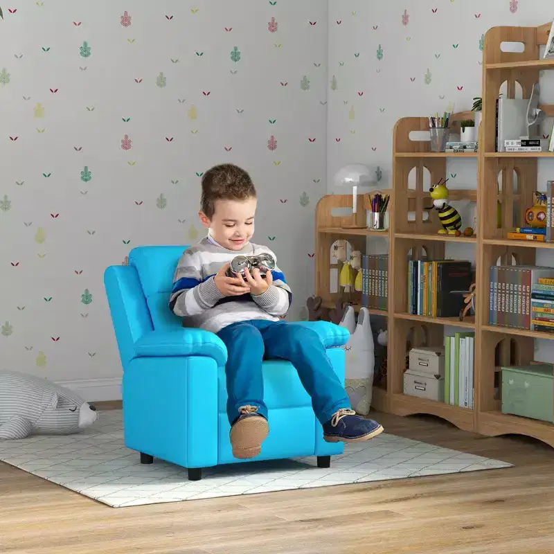 Qaba Kids Recliner Chair, Kids Leather Sofa Lounge Chair with Armrest, Footrest, Headrest for Boys and Girls 3-9 Years Old