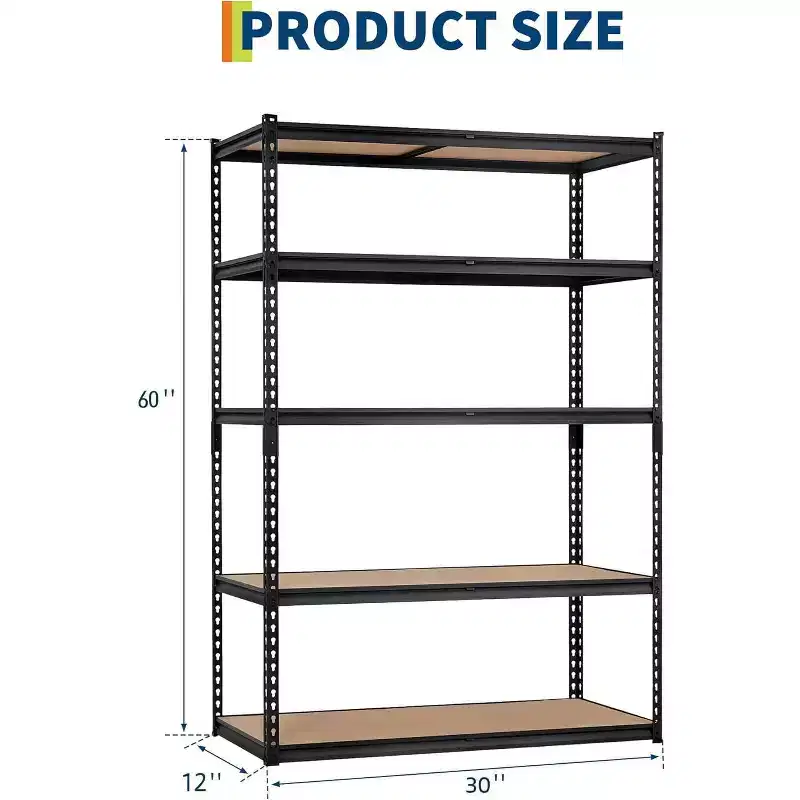 5-Tier Heavy Duty Metal Shelving Unit (30 x 12 x 60, Black) C 2000 lbs Capacity Storage Rack for Garage, Kitchen, Pantry, Basement & Laundry