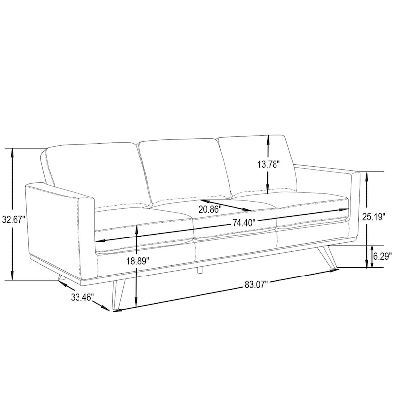 Chester Leather 3-Seater Sofa with Birch Wood Base Modern Living Room Couch with Removable Cushions - 83