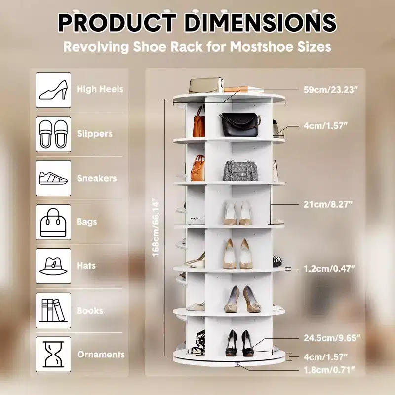 MDF 6-Layer 360-Rotating Freestanding Shoe Rack Tower