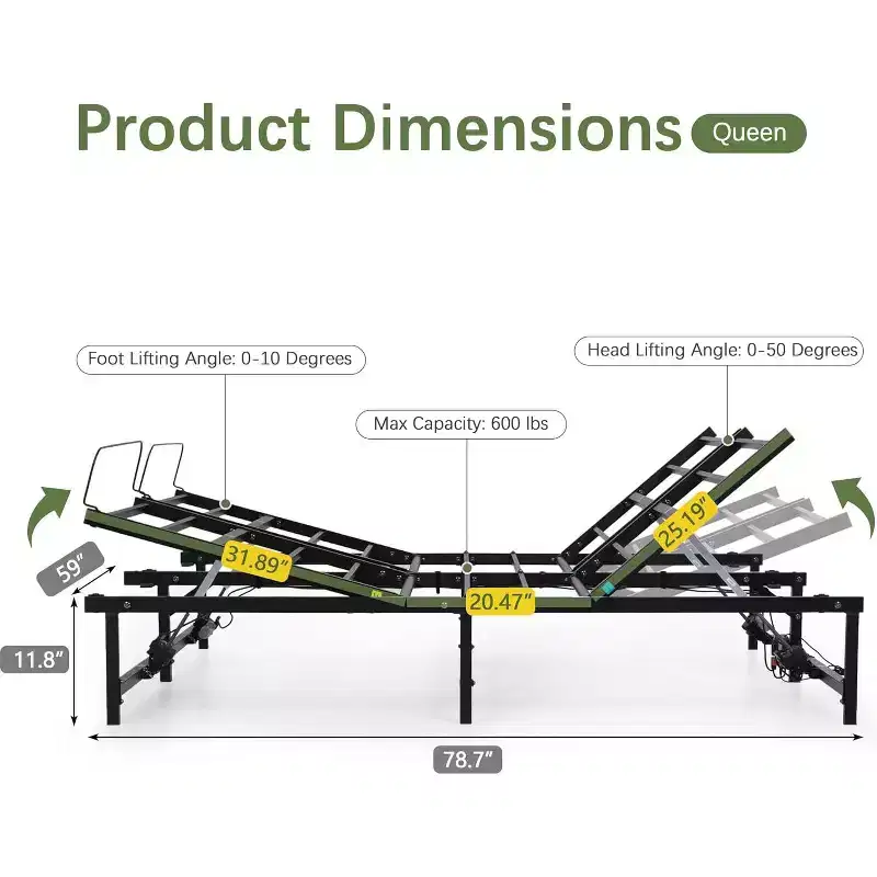 Adjustable Bed Frame Electric Adjustable Bed Base with Remote Control, Queen
