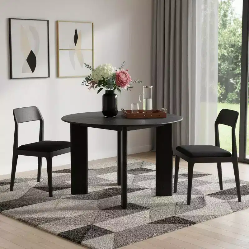42 Black Solid Wood Round Top Dining Table