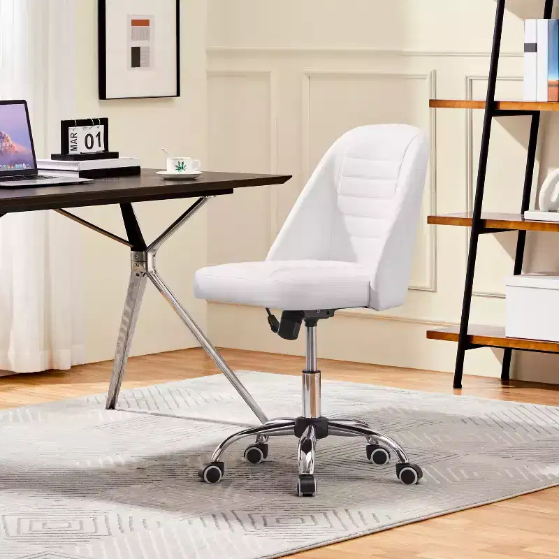 Faux Leather Mid Back Home Office Desk Chair with Chrome-plated Metal Base