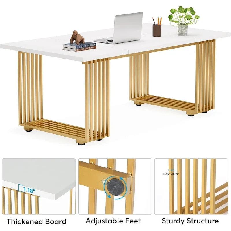 70.9 Inches Modern Office Desk Executive Desk with Gold Metal Legs
