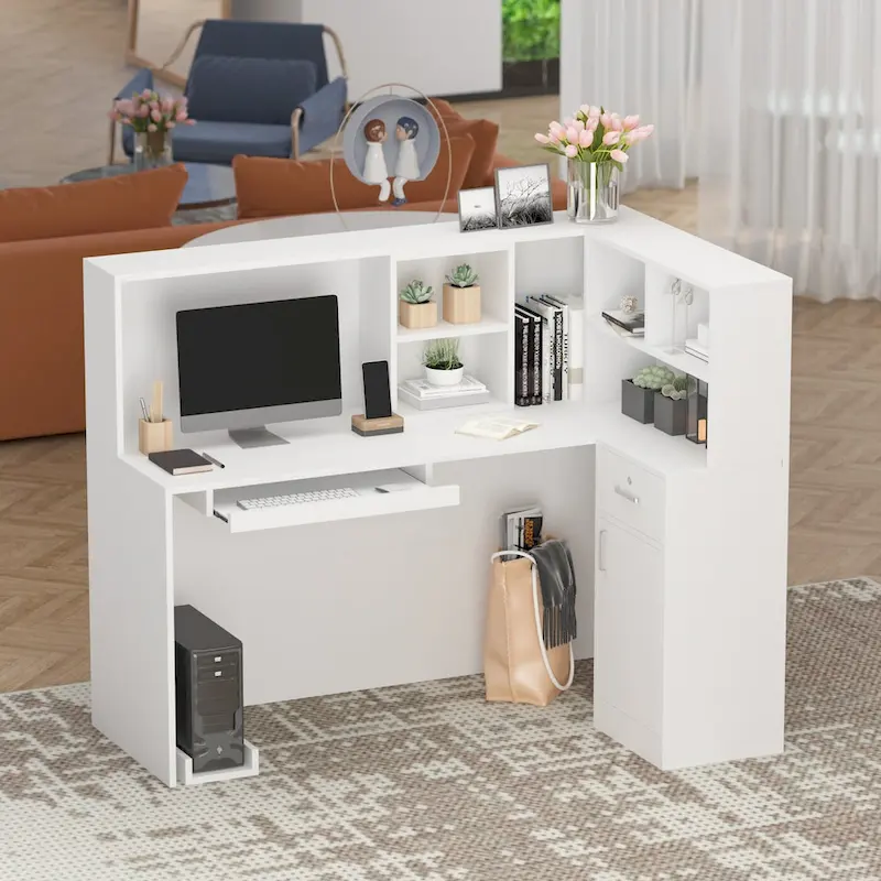 Timechee 55.9W 48.4H L-Shape Wood Reception Desk Drawer With Lock