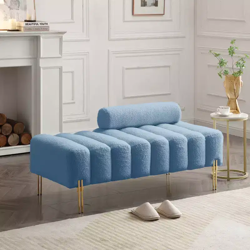 53.2 Wide Light Blue Upholstered Bench, Modern 2 Seater Sofa for Bedroom, Entryway, or Hallway, End of Bed Bench with Comfy Seating
