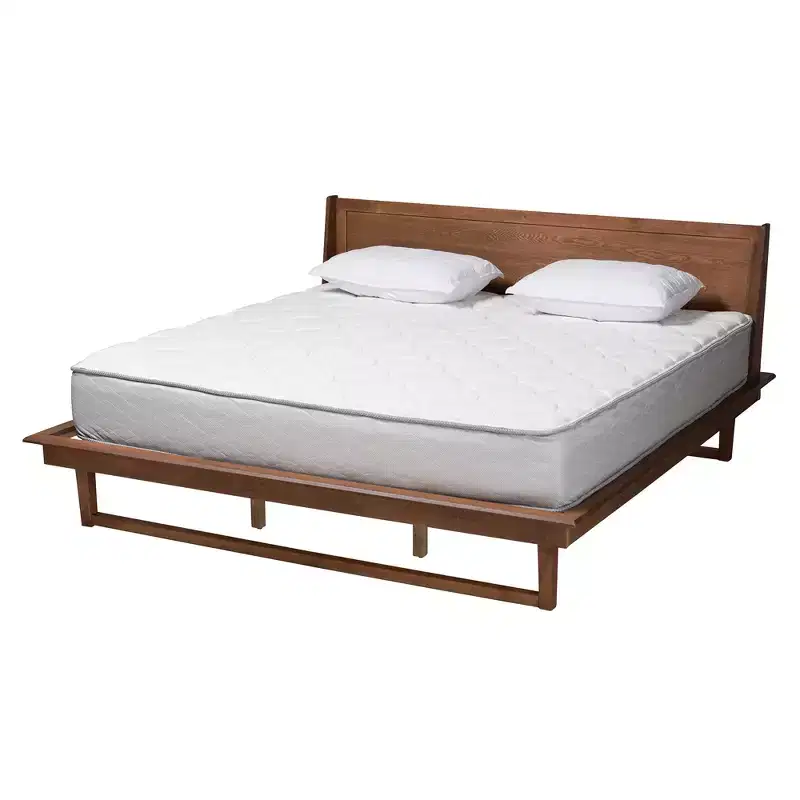 Mid-Century Modern Walnut Wood Platform Bed
