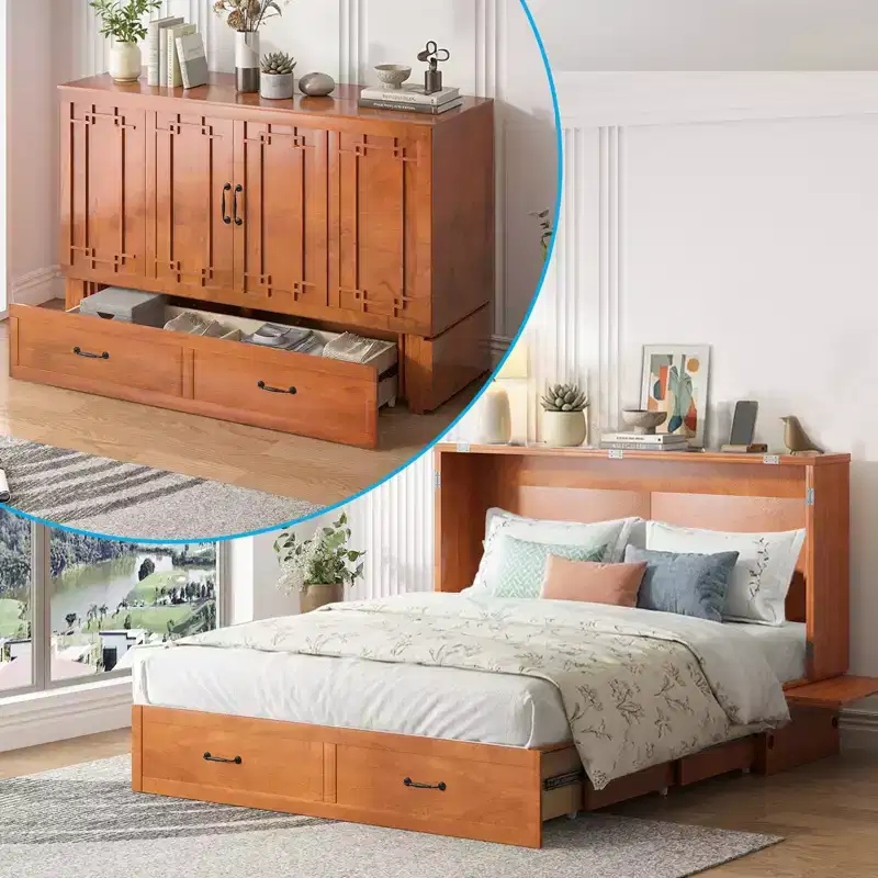 Queen Murphy Bed with Mattress,Foldable Space-Saving Cube Cabinet Bed