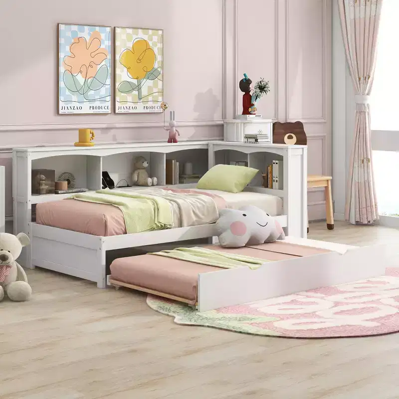 Whisen Morden Design Twin Size Daybed with Trundle, Storage Cabinets and USB Ports