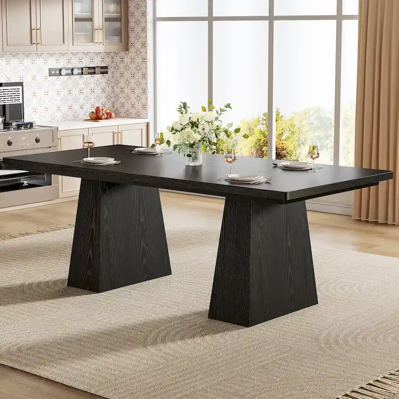 63 Inches Farmhouse Wood Kitchen Dining Table for 4-6