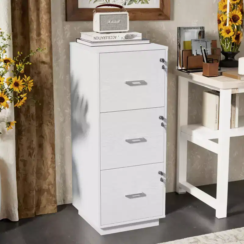 3-Drawer White  Medium-Density Fiberboard 15.35in. W Vertical File Cabinets