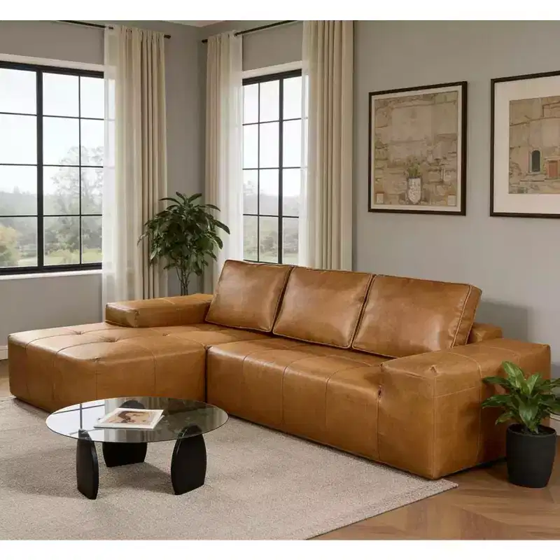 GDFStudio Tours Modern 3-Seater Faux Leather Upholstered Sectional Sofas