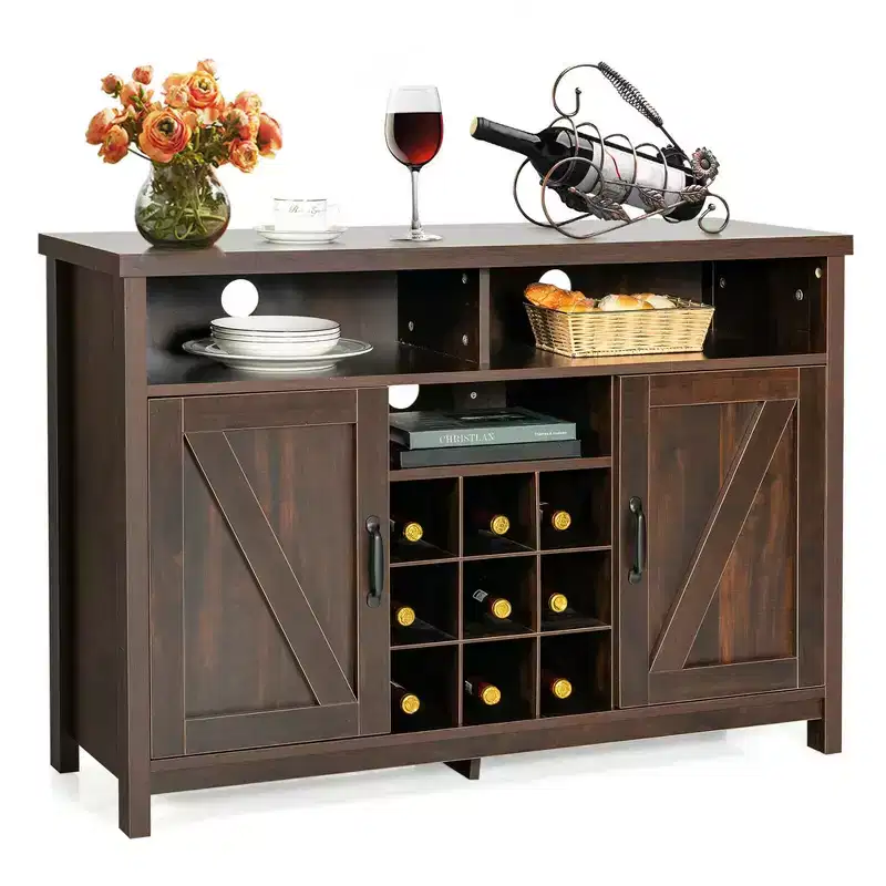 Buffet Storage Cabinet Farmhouse Sideboard with 9-Bottle Wine Rack & 2 Doors