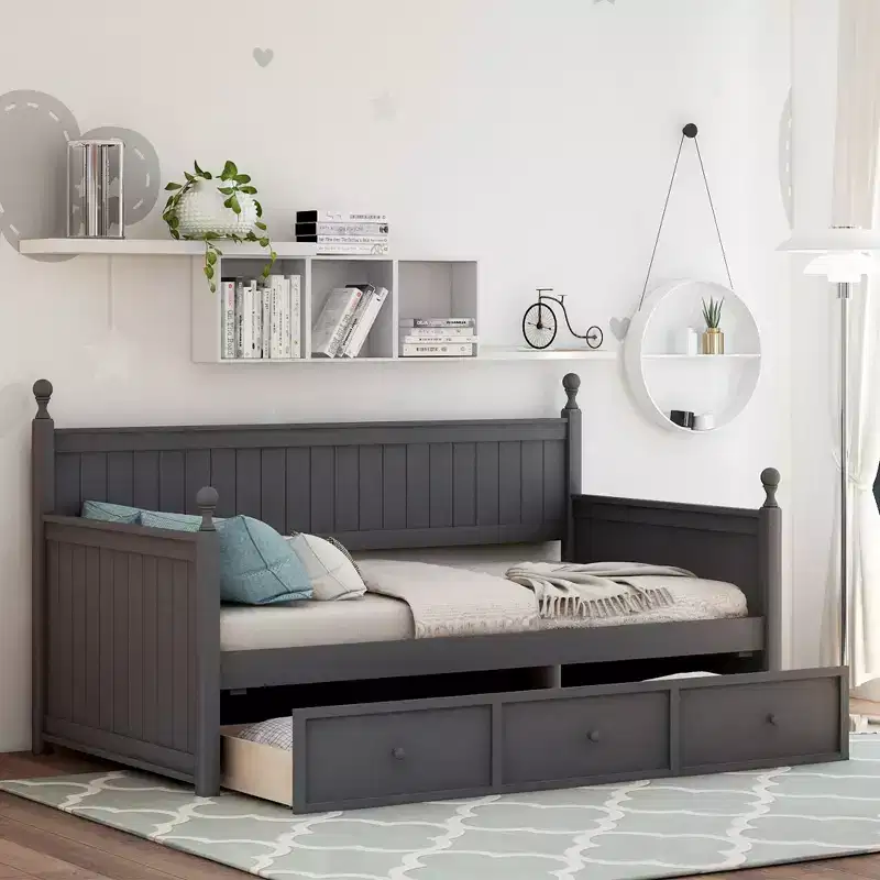 Twin Size Wooden Daybed with Three Storage Drawers or Trundle, Space-Saving Bed Frame, No Box Spring Needed - ModernLuxe