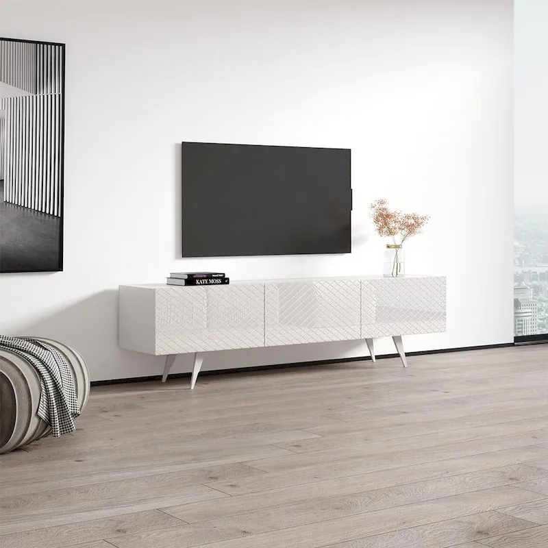 Modern TV Stand for TVs up to 80 Inch - High Gloss Front, 71W
