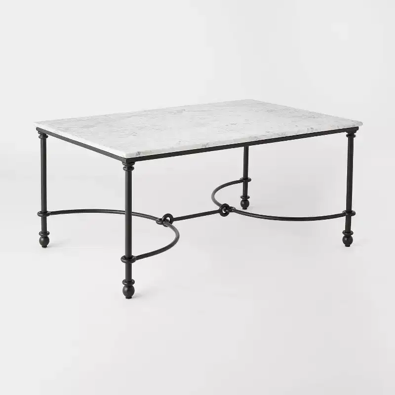 Metal and Marble Coffee Table White Carrara Marble/Dark Bronze