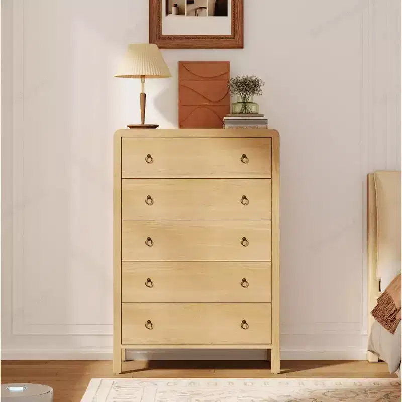 5-Drawer Dresser,Mid Century Modern Chest of Drawers,Drawer Chest Bedroom Organizer Cabinet with Metal Ring Pulls,Large Dresser Organizer for Bedroom