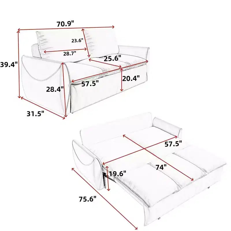 70.9 Pull-Out Sofa Bed, Convertible Sleeper Sofa with Pillow, 3 Seat Velvet Sleeper Couch, Loveseat Sleeper Sofa for Living Room Bedroom