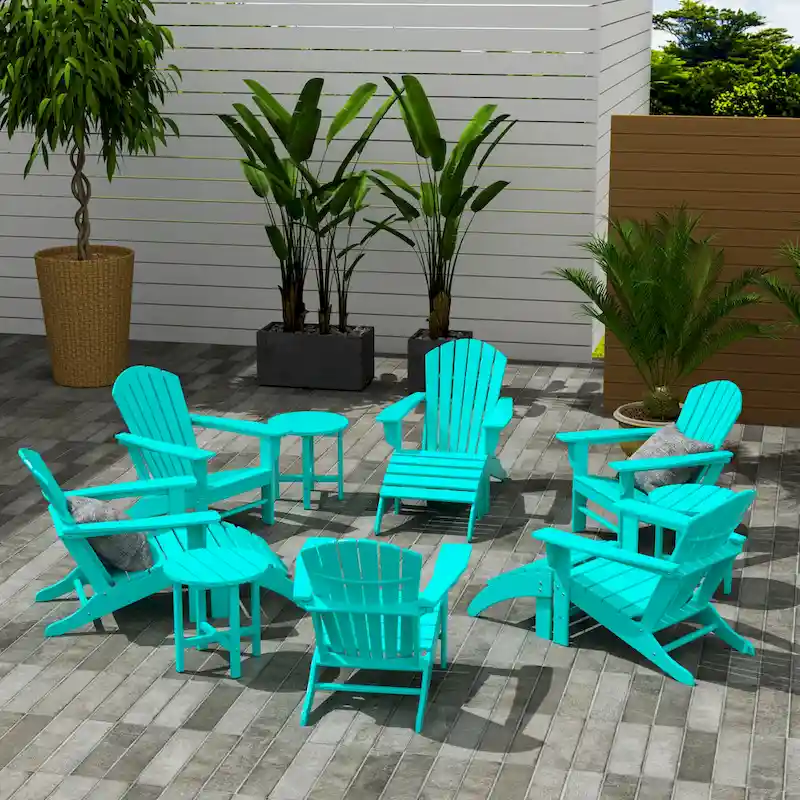Polytrends Altura 12-Piece Poly All Weather Adirondack Chair With Ottoman And Side Table