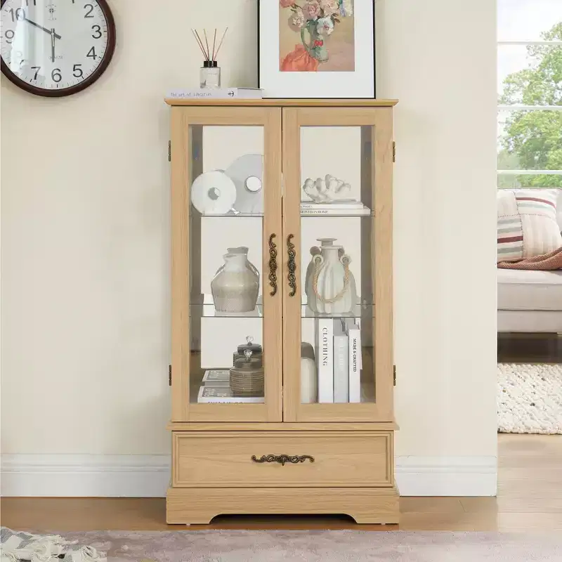 AndMakers 25.98 in. Display Cabinet with 1 Drawer and 2 Glass Doors
