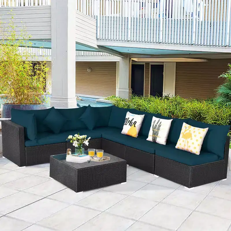 Costway 7PCS Patio Rattan Sofa Set Sectional Conversation Furniture Set Garden Beige/Navy/Gray