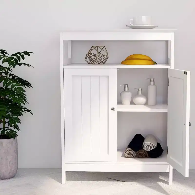 MAYEERTY White Bathroom Standing Storage Cabinet Double Shutter Doors