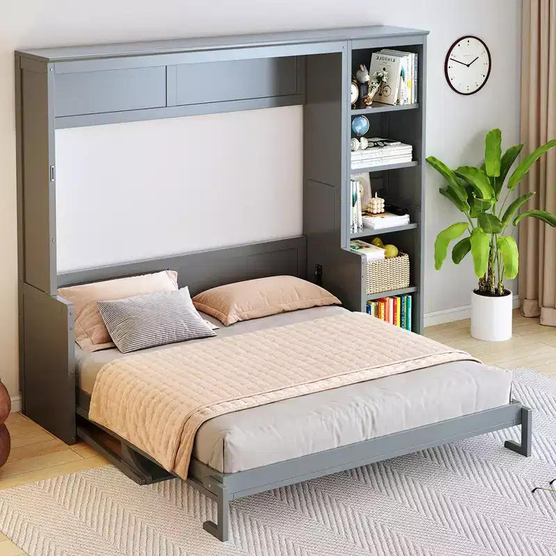 Queen Size Murphy Bed with Desk and Bookshelf