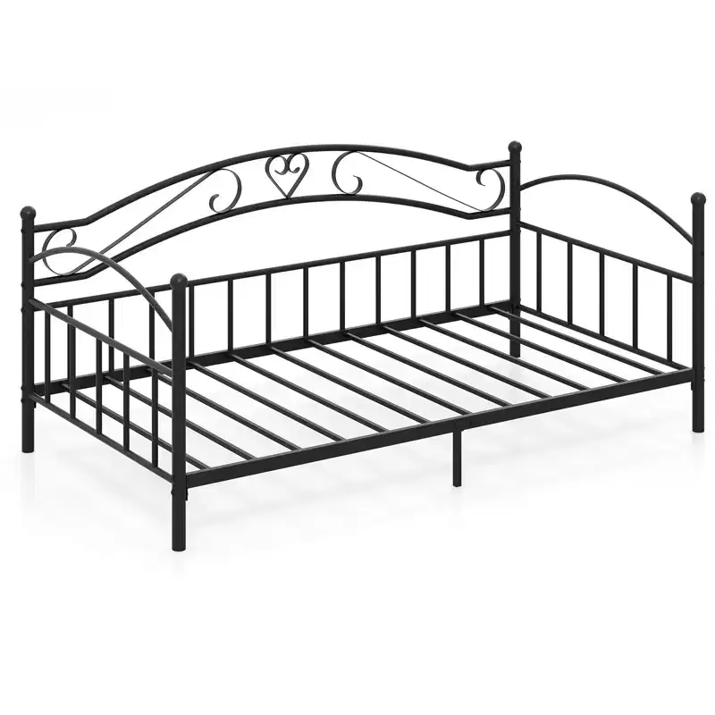 Twin Size Metal Daybed Frame with Headboard & Heavy-Duty Metal Slats