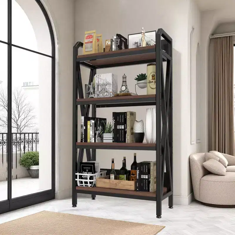 VIYET 56.3H 4-Level Bakers Rack, Metal & Wooden Kitchen Storage Shelf (Adjustable Multi-Scene Organizer for Garage/Pantry/Bathroom)