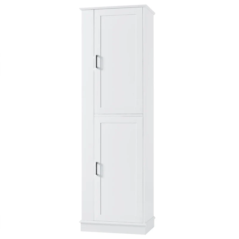 Tall Bathroom Storage Cabinet with Two Towel Hooks Adjustable Shelves and Left or Right-handed Opening Door