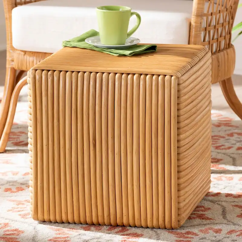 Bohemian Light Honey Rattan Footstool