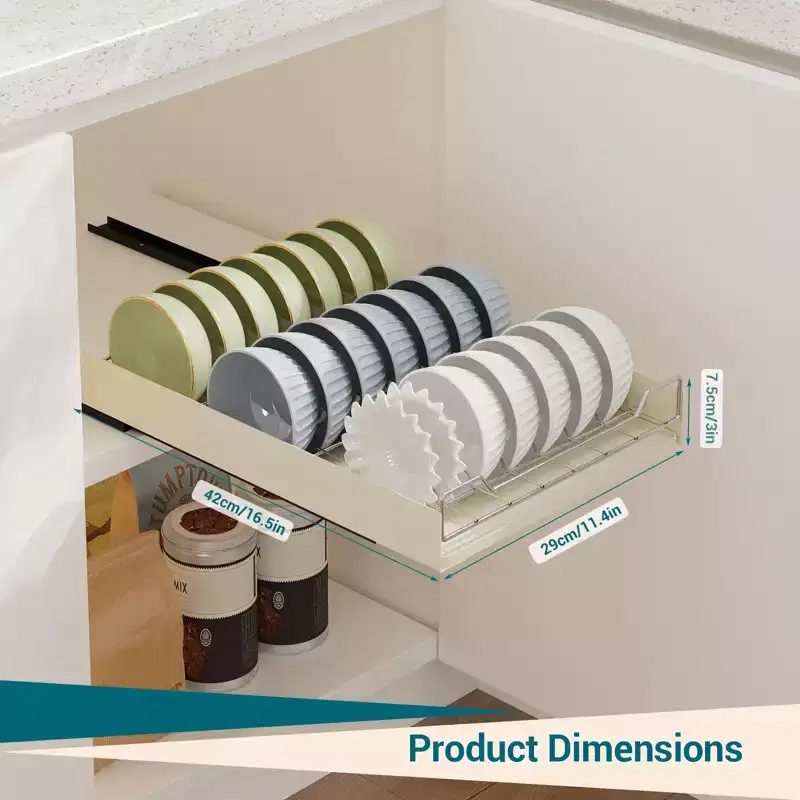 No Drilling Pull Out Cabinet Organizer, Slide Out Drawer Dish Organizer for Under Sink Kitchen Cabinets, Roll Out Shelves Secured with Adhesive Film