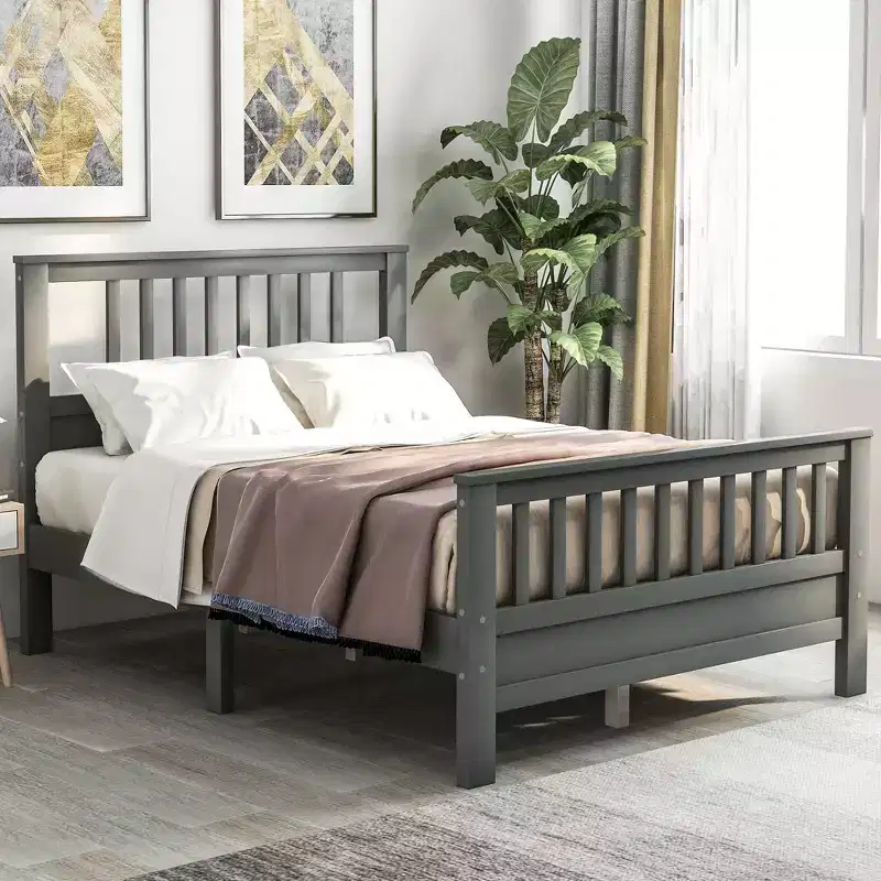 Whisen Wood Twin Size Platform Bed with Headboard and Footboard