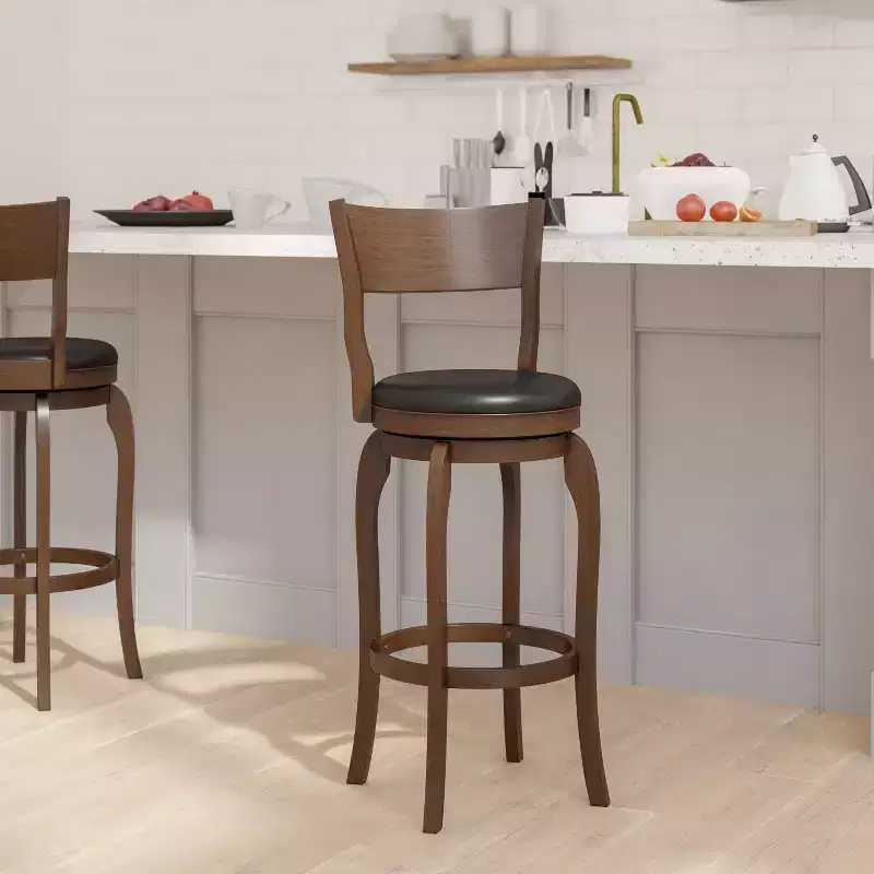 Wooden Swivel Barstool with Padded Faux Leather Seat