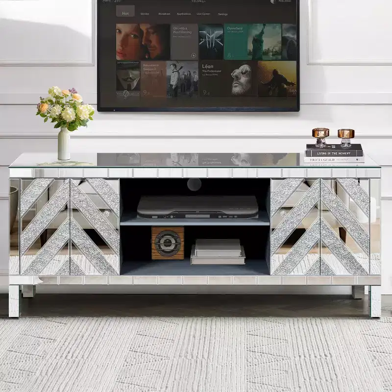 TV Stand for 65 Inch TV, Mid Century Center with Storage, TV Console with Open Shelf and 2 Cabinets for Bedroom and Living Room