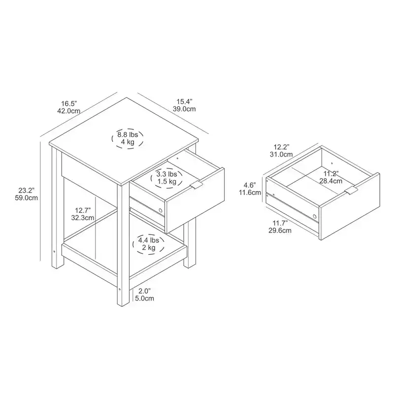Galano 2-Piece Nightstand Set with Drawer and Open Shelf Storage 16.5 H  15.4 W  23.2 D