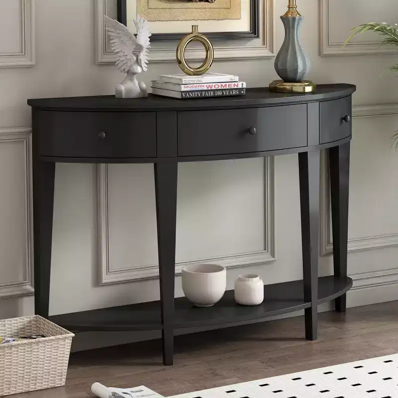 Whisen Modern Curved Console Table Sofa Table with 3 drawers and 1 Shelf for Hallway, Entryway, Living Room