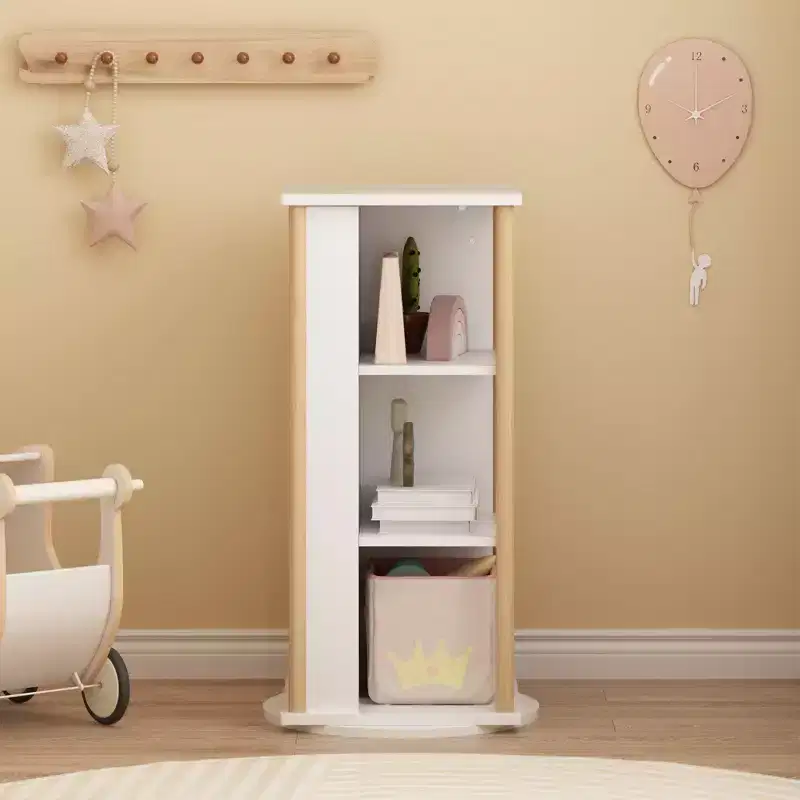 360 Rotating Kids Bookshelf with Chalkboard, 3-Tier Wooden Revolving Bookcase and Toy Storage Organizer for Nursery & Playroom