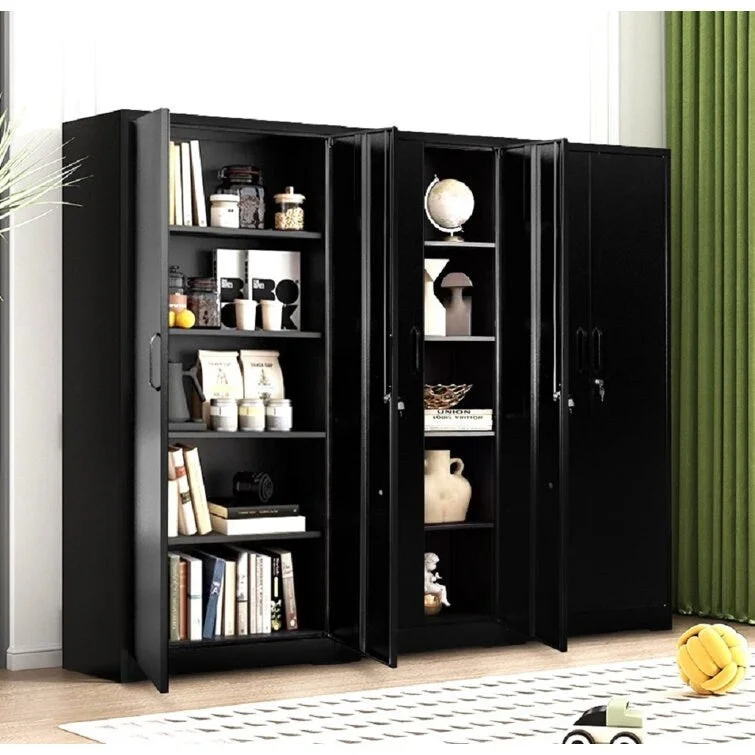 2-Door Lockable Metal Storage Cabinet – Black / Cream White / Grey, 4 Adjustable Shelves, 71
