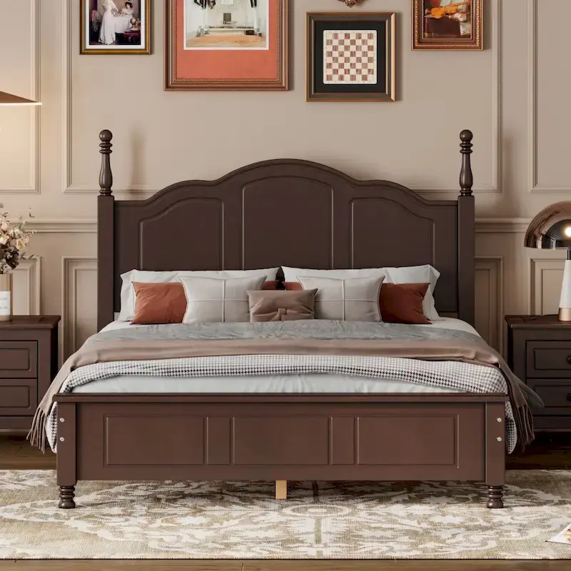Retro Solid Wood Queen/Full Platform Bed Frame – 9
