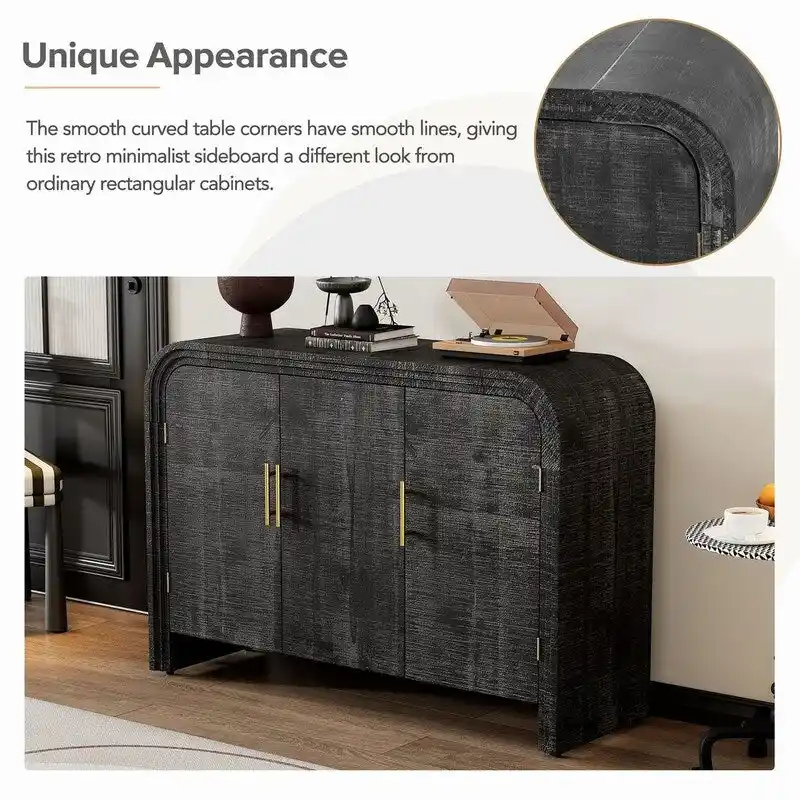 47.2W Sideboard with Gold Handles and Adjustable Dividers - N/A