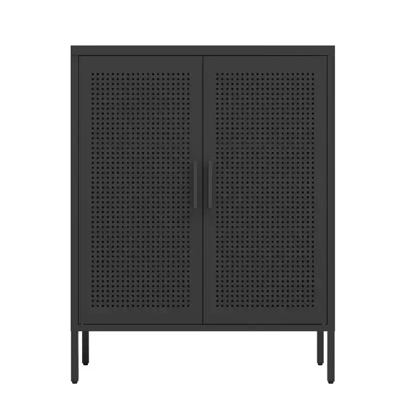 VIYET 31.5 Metal Storage Cabinet - 2 Doors & 2 Adjustable Shelves, Steel File Cabinet (No Lock), Black
