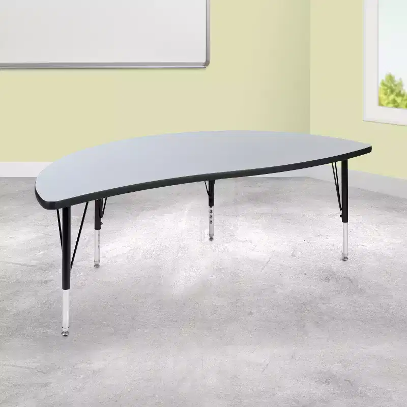 Emma and Oliver 60 Half Circle Wave Collaborative Grey Kids Adjustable Height Activity Table