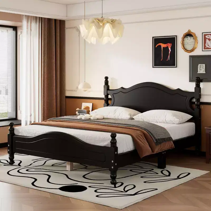 Full/Queen Size Wood Platform Bed Frame, Retro Style Platform Bed - ModernLuxe