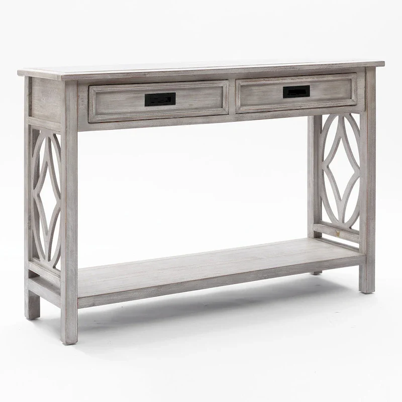 2-Drawer 1-Shelf Console Table, Grey Washed Wood, 32.7