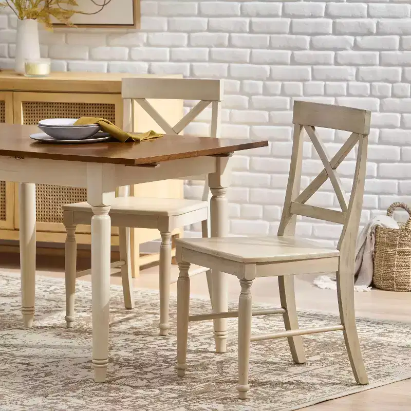 Okak Set of 2 Mid Century Acacia Wood Armless Dining Chairs with X-Shaped Back,Farmhouse Accent Chairs for Dining Room,Restaurant