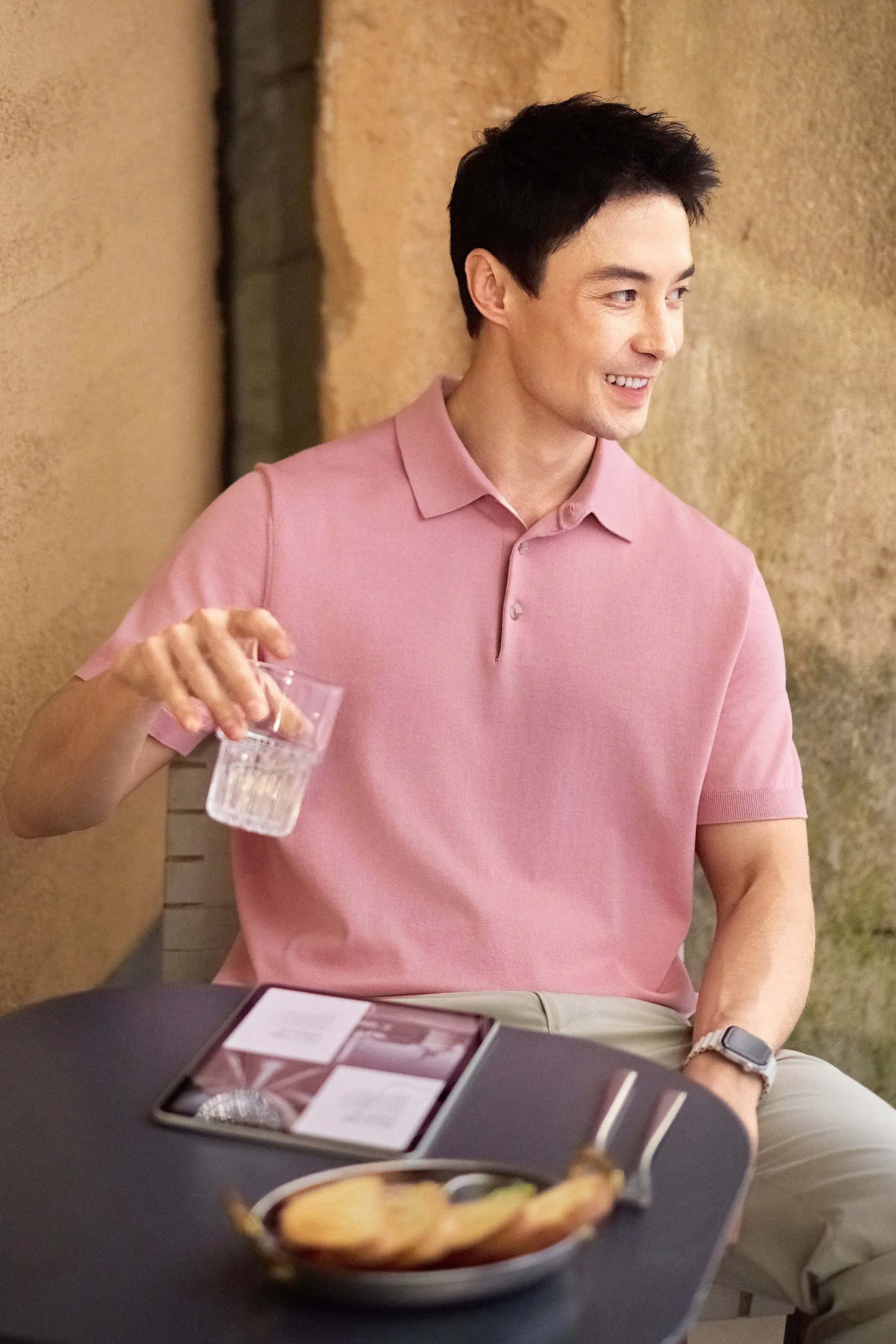 Flat-Knit Three-Button Sweater Polo – Lavender Forest
