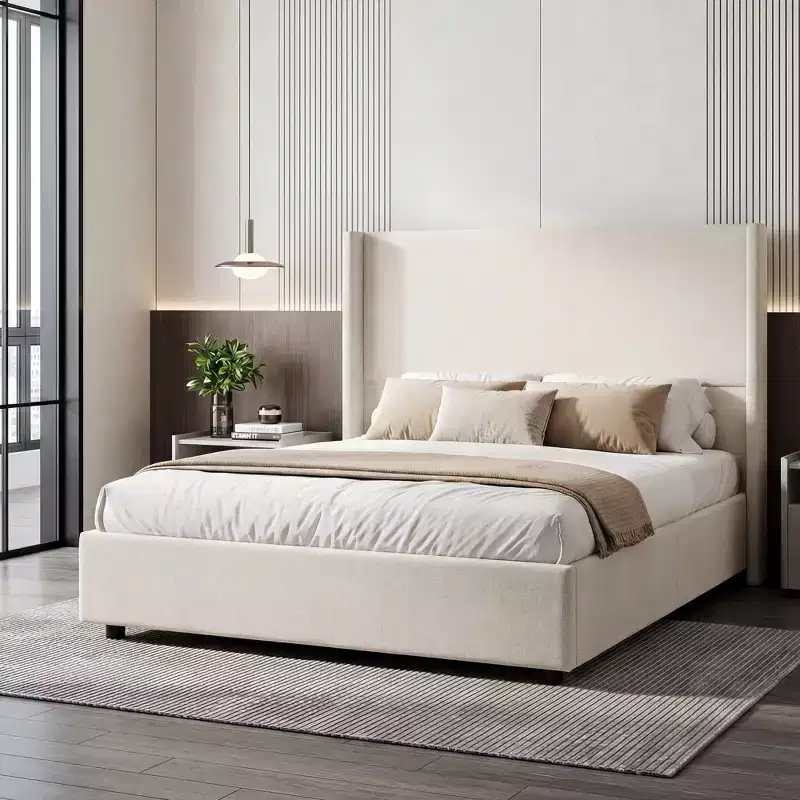 Queen Bed Frame Upholstered Platform Bed with 55 inch Linen Headboard No Box Spring Needed,Sturdy Wooden Slats,Noise-Free Easy Assembly