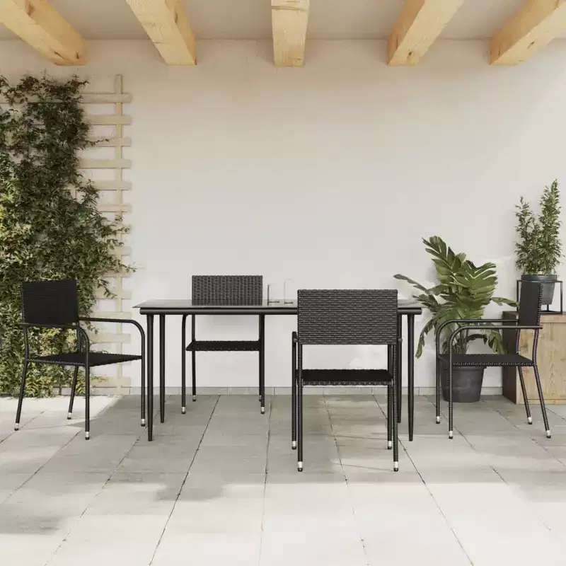vidaXL Garden Dining Set Black Poly Rattan, Steel, Tempered Glass - 63 Table Length 4 Items